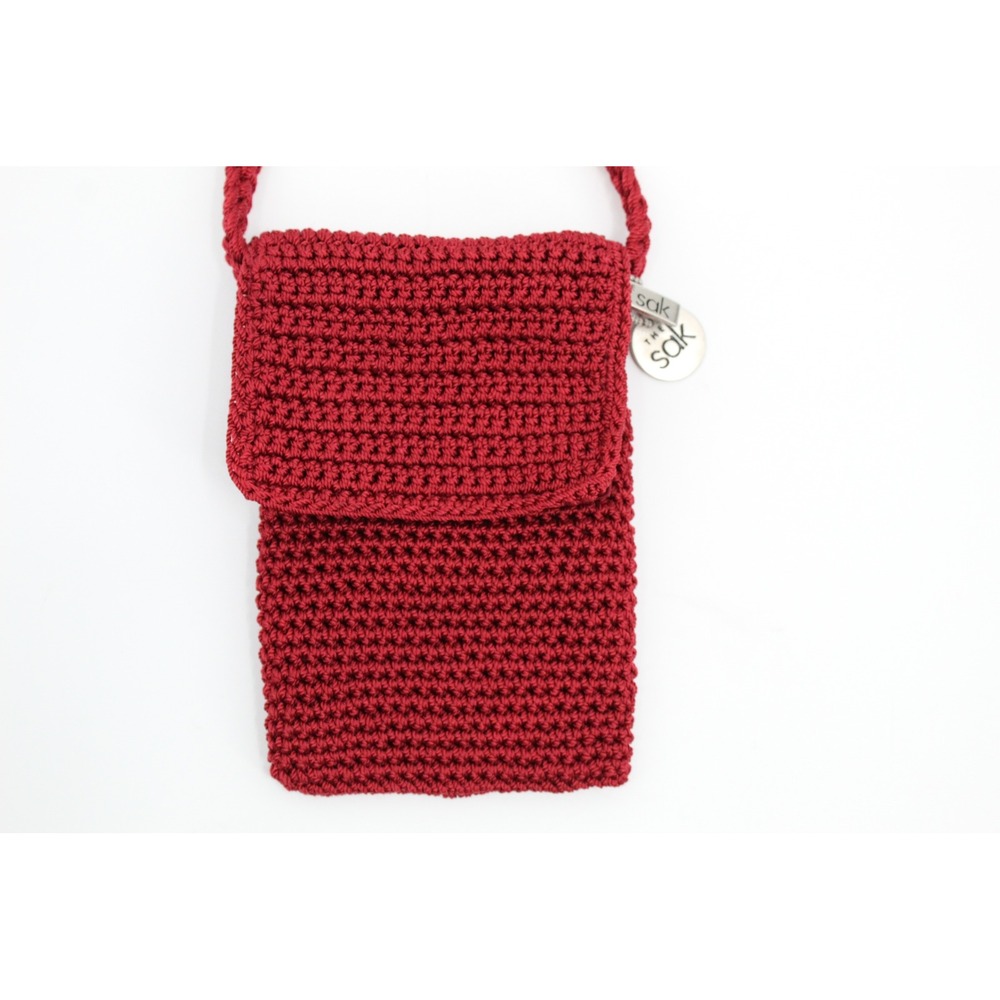 The‎ Sak Iris Crochet Crossbody Bag Red Burgundy Small Smartphone Pouch Purse